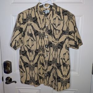 LRG Tan And Black Giraffe Pattern Button Down Casual Shirt Men's Size XL EUC